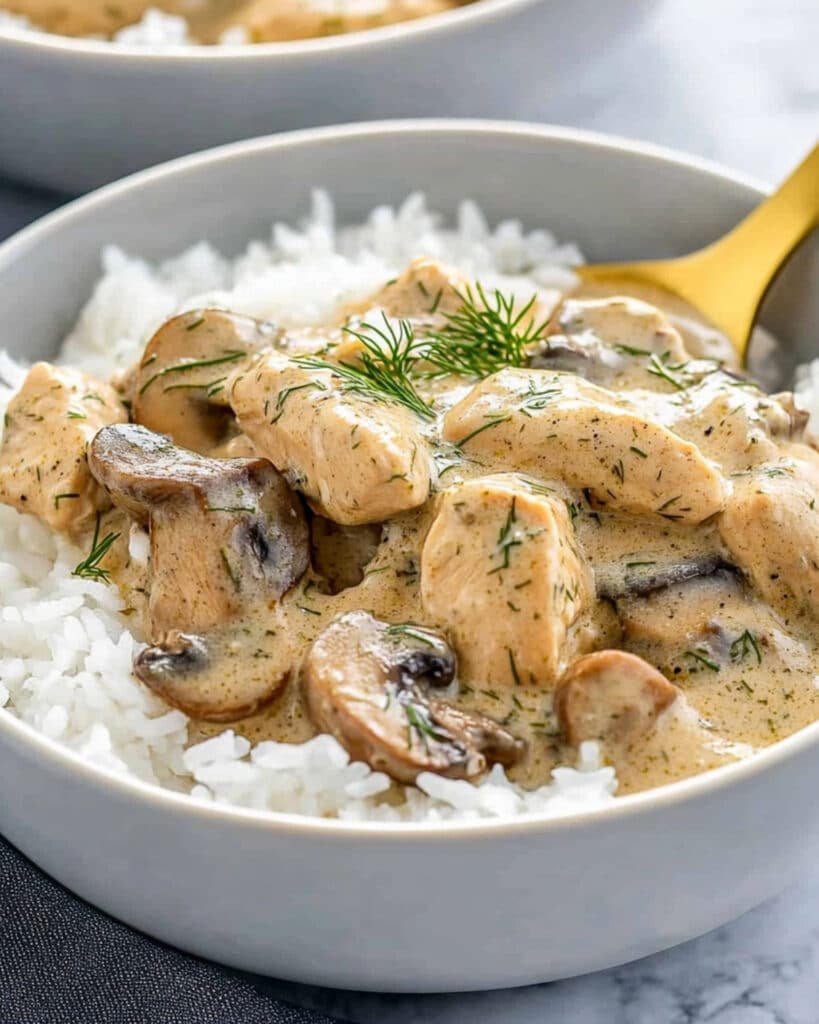 Chicken and Mushrooms in Creamy Dill Sauce Recipe