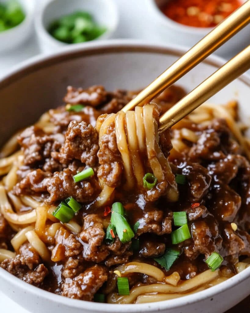 mongolian ground beef and noodles