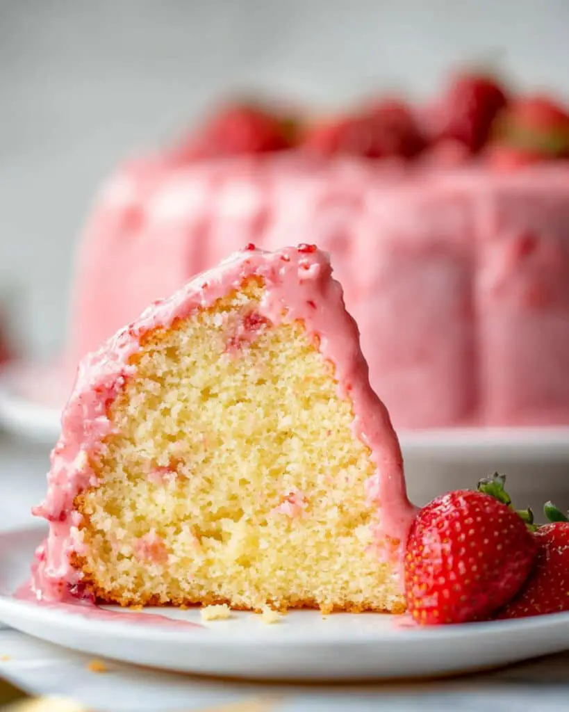 pound cake with strawberry icing