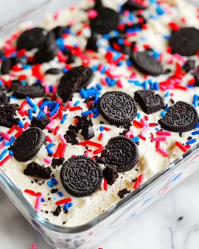 No Bake Fireworks Oreo Cheesecake Bars Recipe