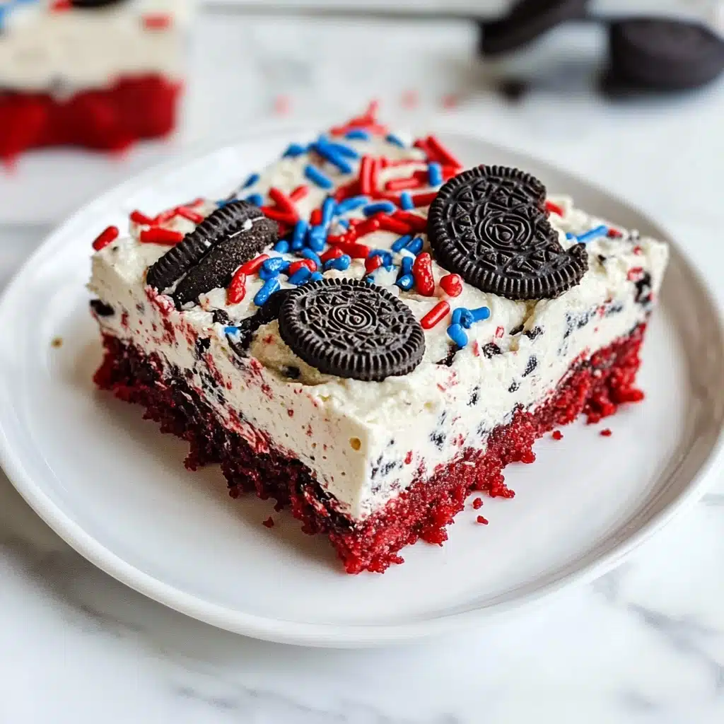 No Bake Fireworks Oreo Cheesecake Bars Recipe - Recipe Image