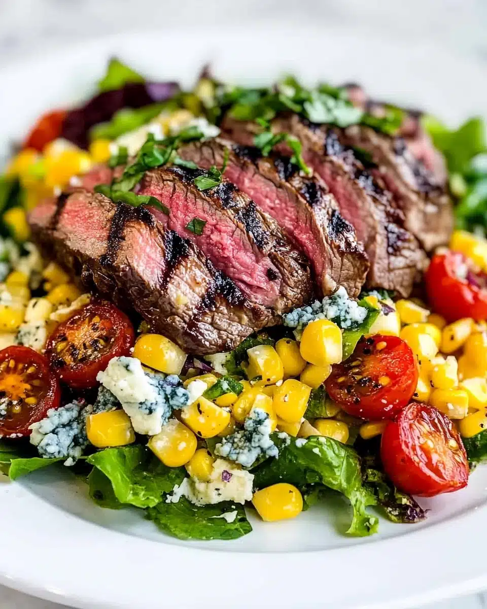 Balsamic Steak Gorgonzola Salad with Grilled Corn Recipe