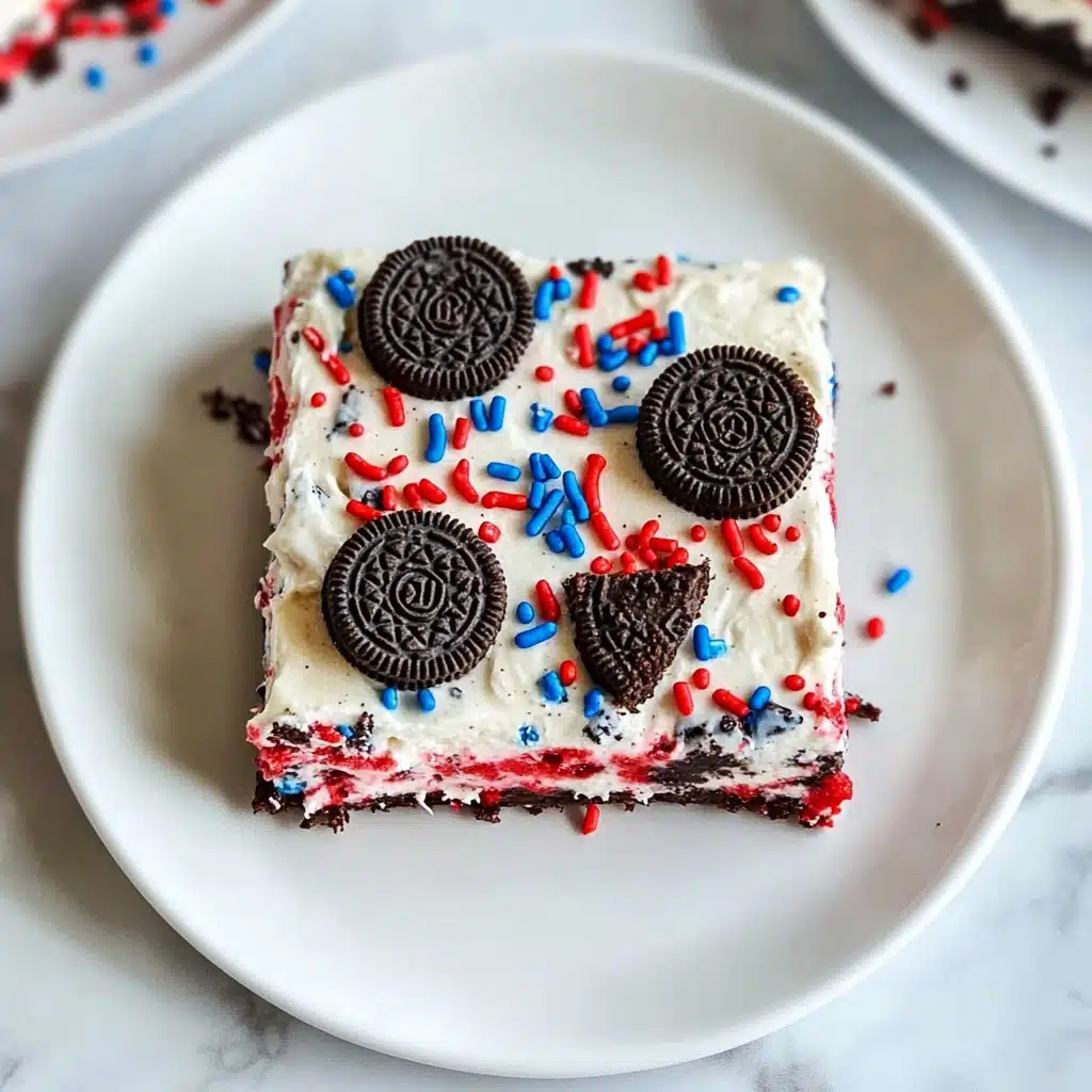 No Bake Fireworks Oreo Cheesecake Bars Recipe - Recipe Image
