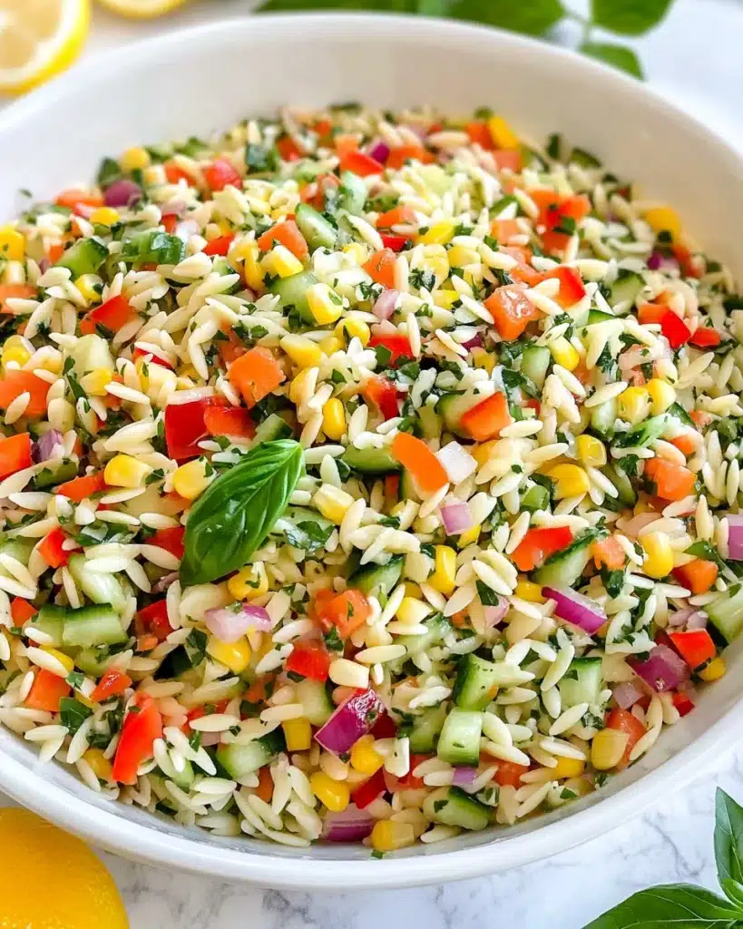 Lemony Rainbow Orzo Salad Recipe