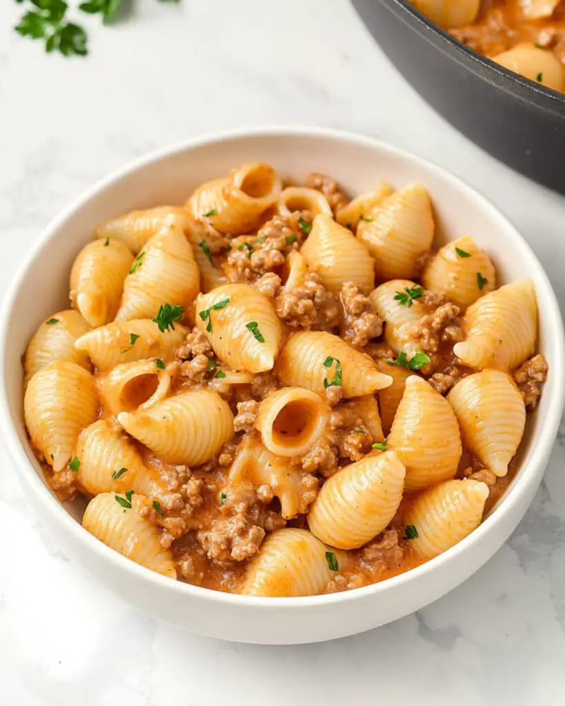 creamy beef and shells