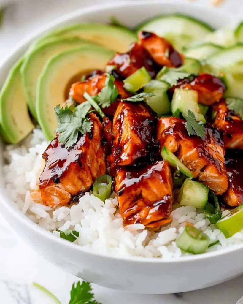 honey garlic salmon rice bowls