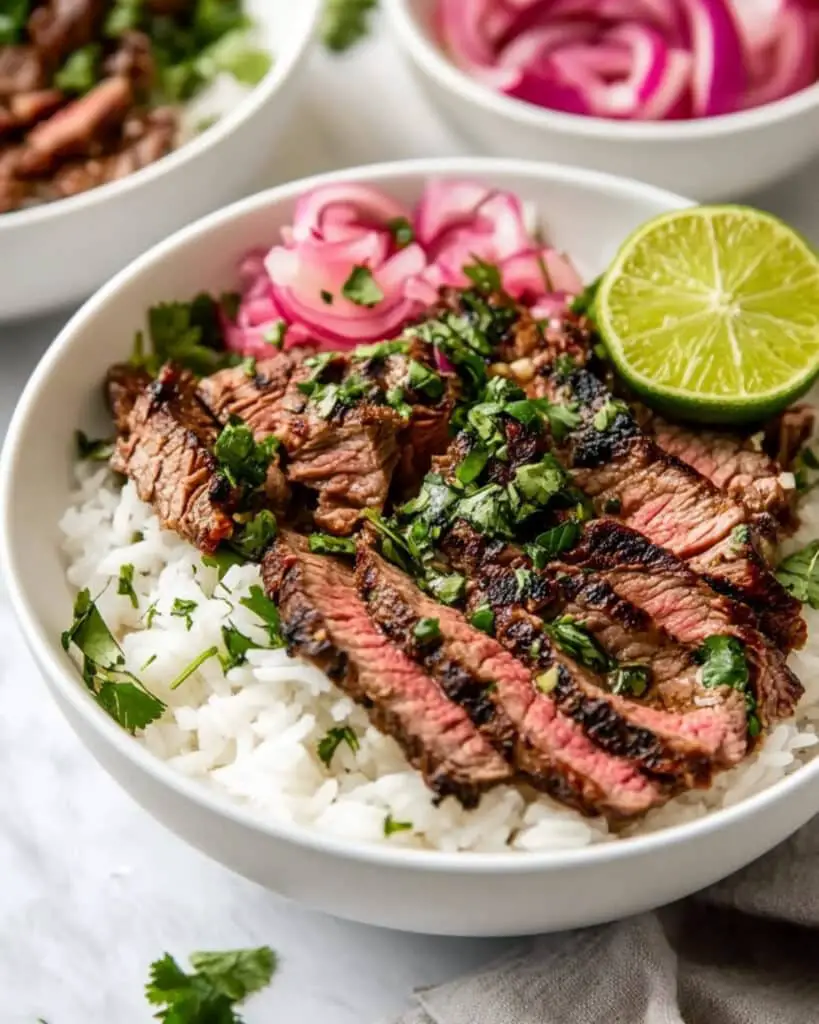skirt steak rice bowls