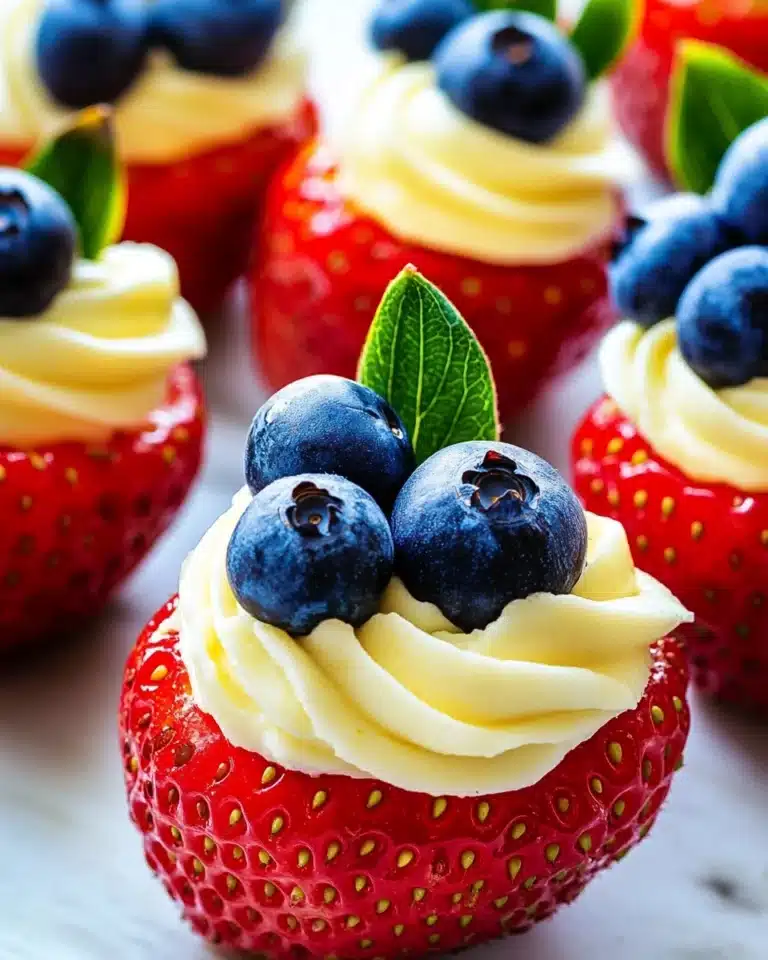 Red, White, and Blue Cheesecake Strawberries Recipe