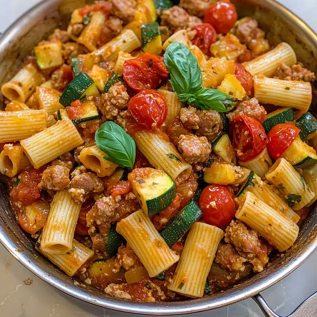 Rigatoni with Sausage, Tomatoes, and Zucchini Recipe - Recipe Image
