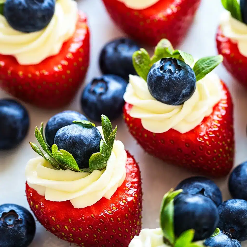 Red, White, and Blue Cheesecake Strawberries Recipe - Recipe Image