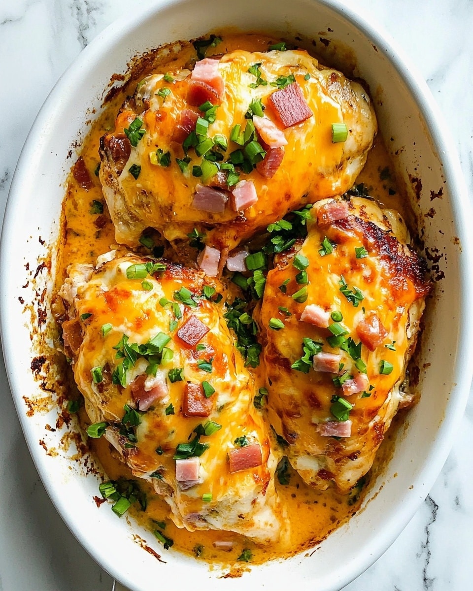 Crack Chicken with Bacon and Cream Cheese, savory chicken bake with bacon and cream cheese, quick and creamy bacon chicken, easy bacon and cream cheese chicken, comforting chicken dinner In the white bowl filled with a cheesy baked chicken dish, there are three main layers visible: the bottom layer is golden brown cooked chicken with a slightly crispy texture, covered by a thick smooth layer of melted creamy yellow cheese, topped with scattered bright red pieces of diced tomatoes and small green slices of peppers. There are also small green parsley leaves sprinkled on top, adding a fresh look. A spoon is scooping a portion from the bowl, highlighting the layered textures of cheese, tomato, and chicken. The background is a white marbled surface.