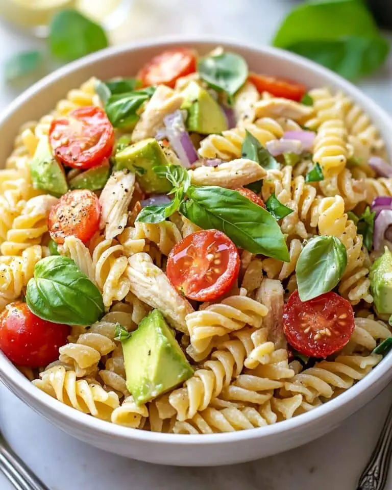 Healthy Chicken Pasta Salad with Avocado, Tomato Recipe