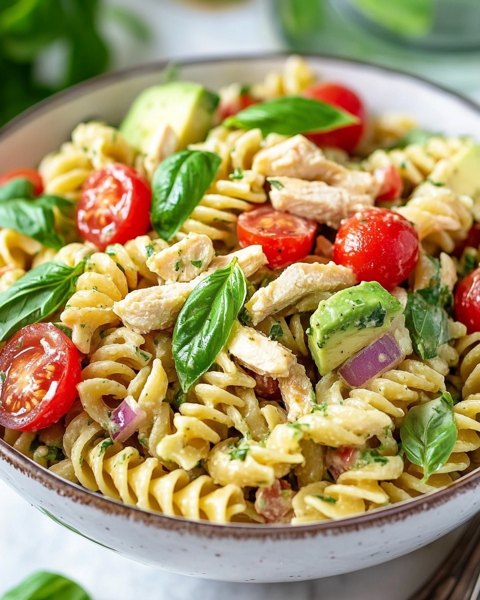 Healthy Chicken Pasta Salad with Avocado, Tomato Recipe - Recipe Image