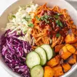 BBQ Chicken Bowls with Sweet Potatoes, Coleslaw, and Pickles Recipe