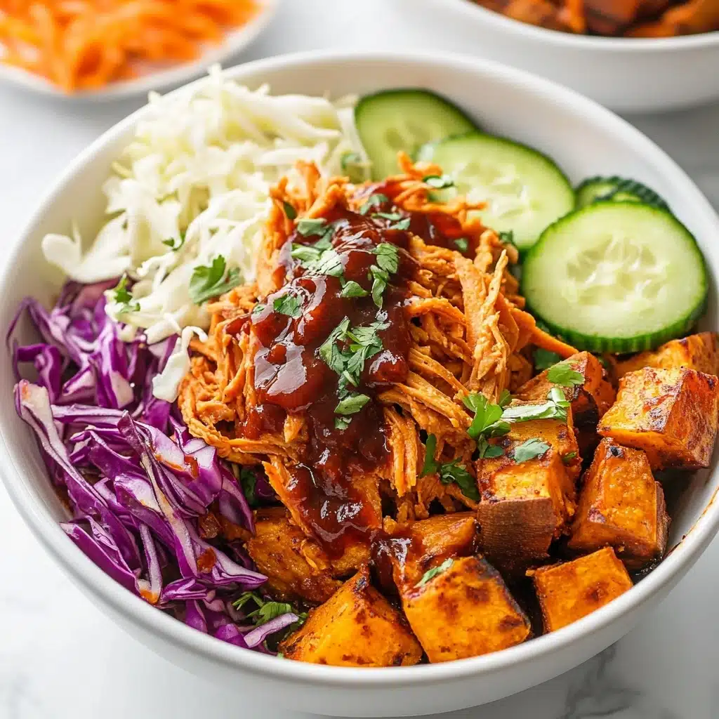 BBQ Chicken Bowls with Sweet Potatoes, Coleslaw, and Pickles Recipe - Recipe Image