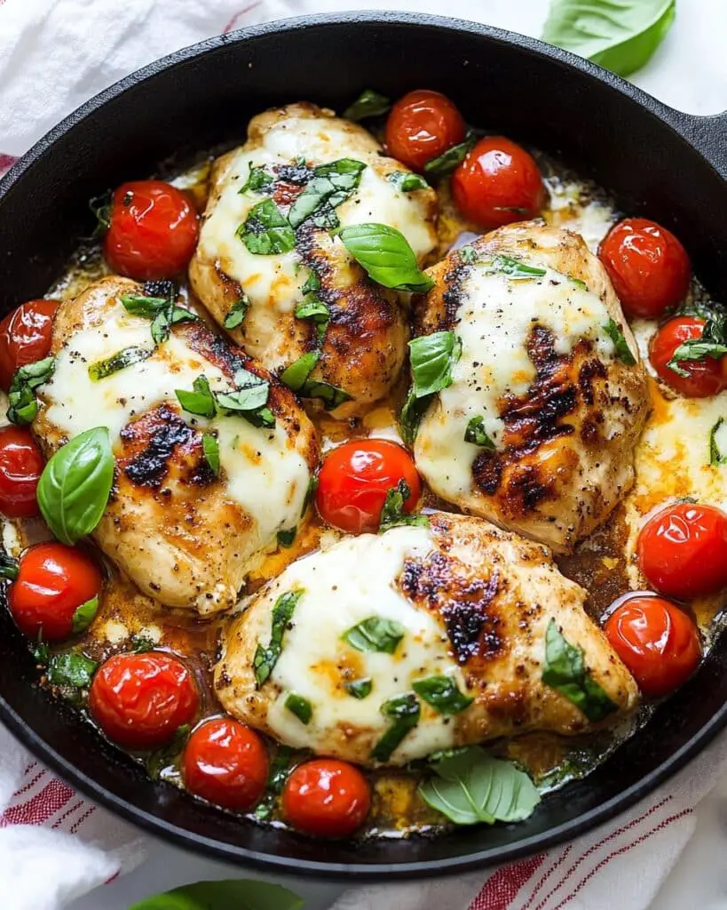 One Pan Balsamic Chicken with Tomatoes and Mozzarella Recipe