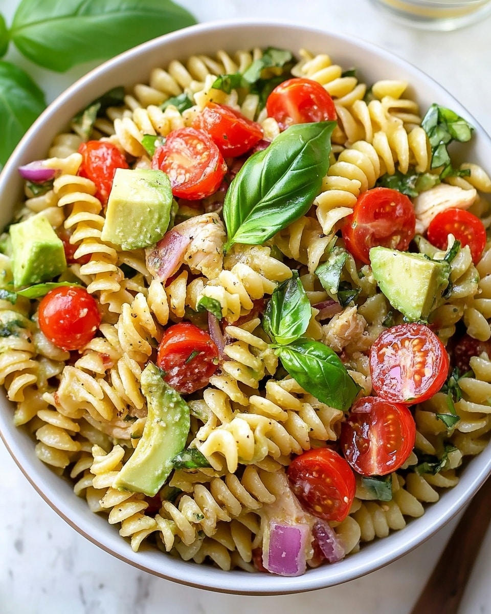 Healthy Chicken Pasta Salad with Avocado, Tomato Recipe - Recipe Image