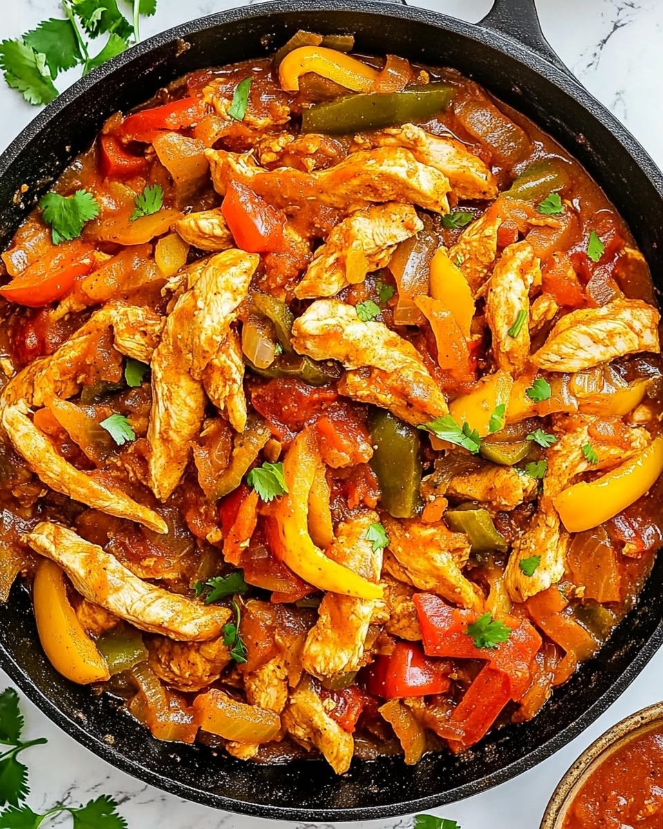 A soft white tortilla lies flat, topped in the center with layers starting from a base of cooked, shredded chicken mixed with small pieces of orange and yellow bell peppers and bits of red tomato. On top of the chicken layer are four curved slices of fresh, bright green avocado arranged neatly on one side. Next to the avocado, a dollop of white sour cream is placed, partially covered by a spoonful of chunky red salsa. Small green parsley bits are scattered over the filling and around the tortilla. The scene is set on a white marbled surface with some parsley leaves nearby and a small glass bowl of salsa partly visible on the top right corner. Photo taken with an iphone --ar 4:5 --v 6.1