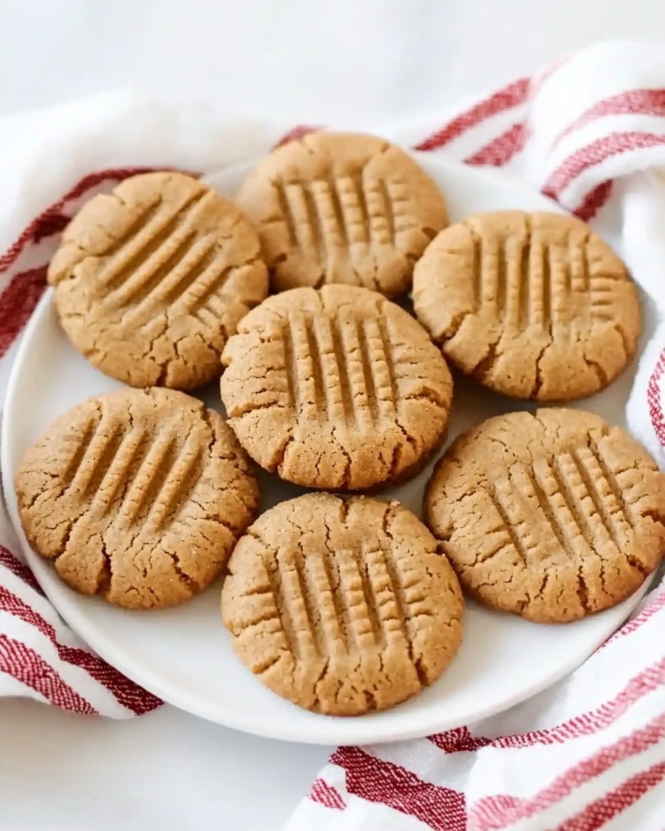 A group of light brown cookies with a rough texture, arranged in two layered rows on a white marbled surface. Each cookie has a crisscross fork pattern pressed on top, creating lines and ridges. The cookies are placed next to a white cloth with red stripes, which is folded and partially draped around them. The overall setting is bright and simple, highlighting the cookies' golden-baked color and soft texture. photo taken with an iphone --ar 4:5 --v 6.1