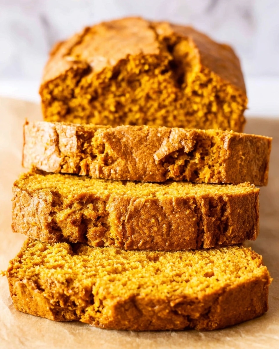 The image shows a close-up of a loaf of brown cake with a rough texture on top and a soft, crumbly inside. The loaf is partially sliced with several thick slices in the front, creating layers of golden brown with a slightly darker crust on the edges and lighter, moist crumb inside. The background has a soft focus and the cake sits on a white marbled surface. Photo taken with an iphone --ar 4:5 --v 7