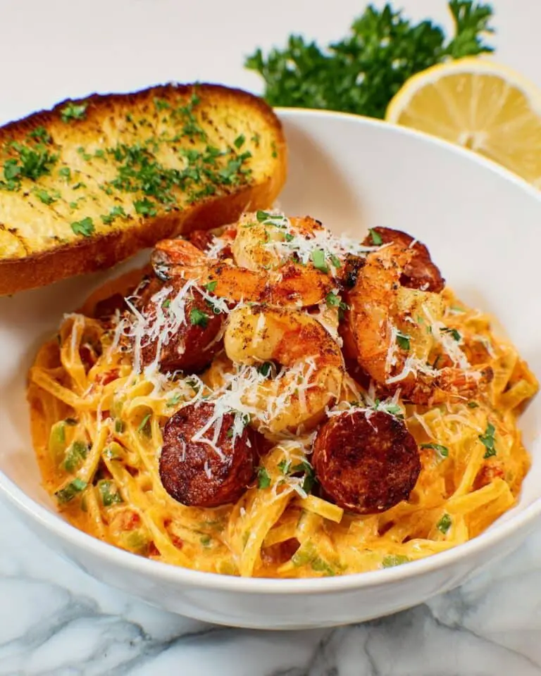 Mardi Gras Pasta with Shrimp, Sausage, and Crawfish Recipe