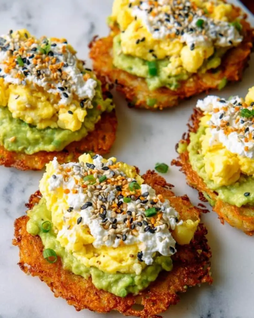 Loaded Hash Browns with Scrambled Eggs, Avocado, and Cottage Cheese Recipe
