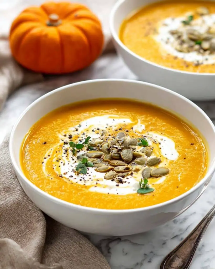 Creamy Roasted Pumpkin Soup with Apples and Warm Spices Recipe