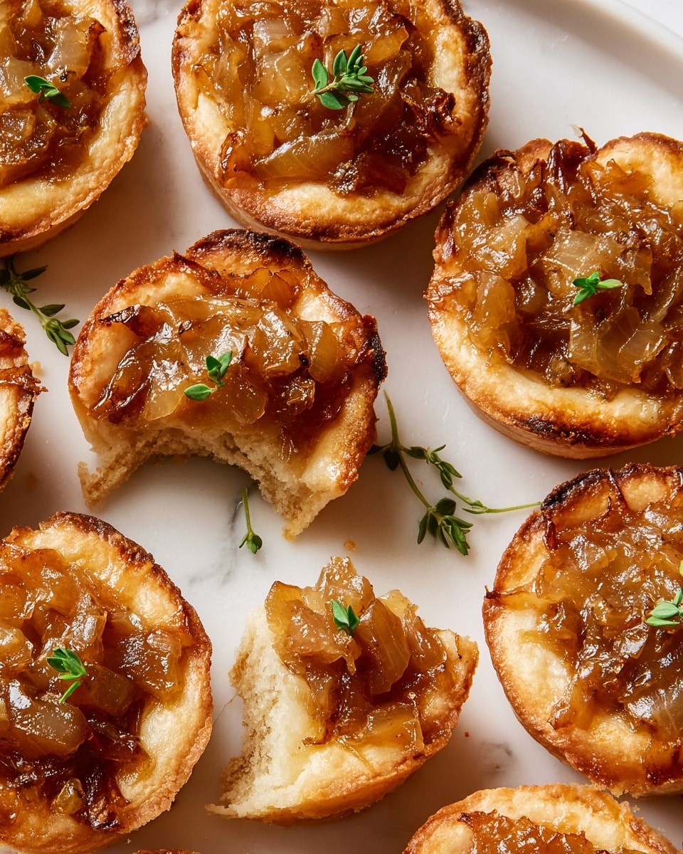 Small round tarts with golden brown and slightly crispy edges form the base, each topped with a bubbling layer of melted white cheese and a soft, light brown filling that looks tender. On the top of some tarts, small green herb leaves are placed adding a fresh touch. A woman's hand is gently holding one tart at the right side of the image. All the tarts are arranged on a white plate sitting on a white marbled surface. The lighting highlights the texture of the tarts and the smoothness of the cheese photo taken with an iphone --ar 4:5 --v 7