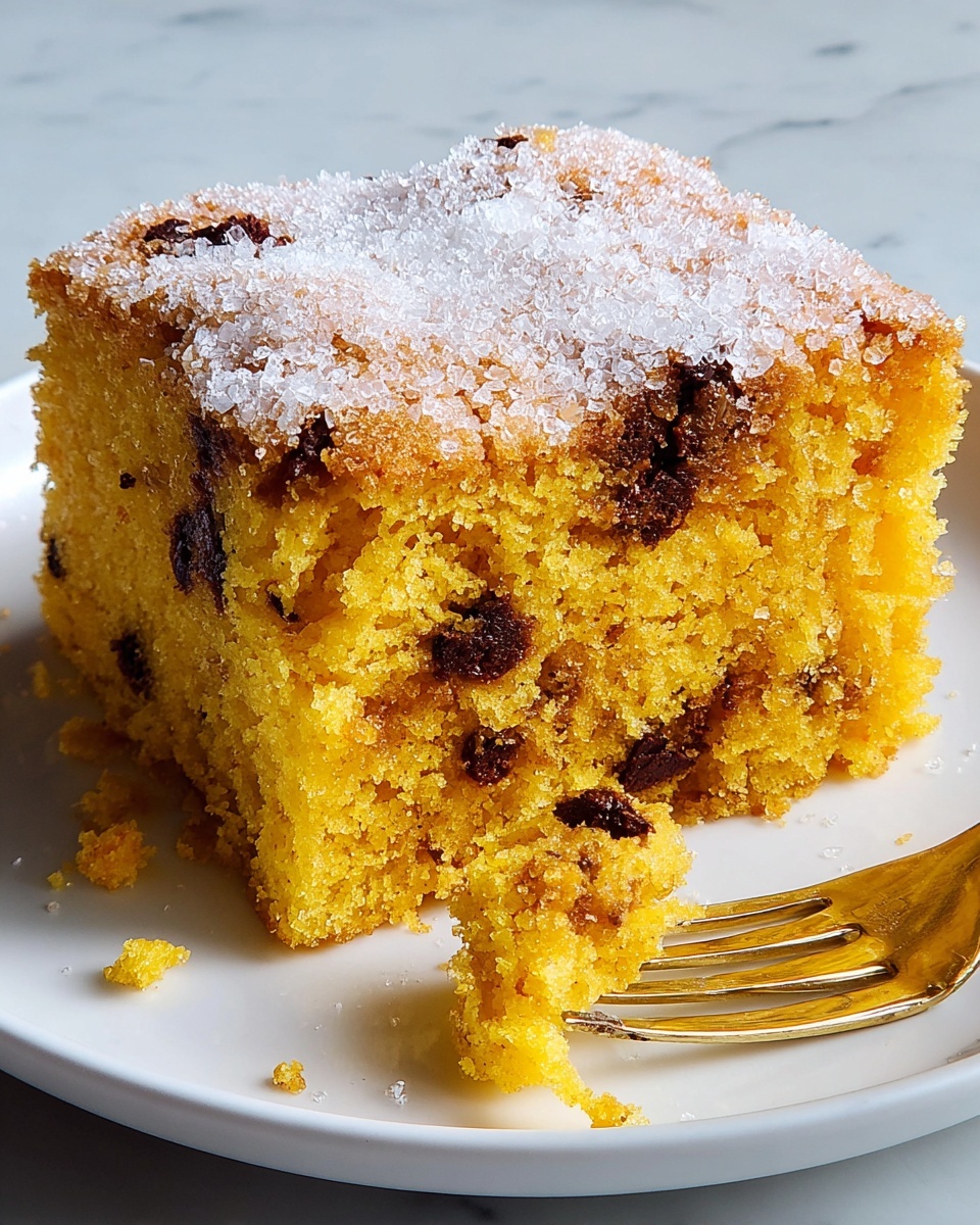 A group of fourteen square pieces of pumpkin-colored cake with small dark chocolate chips inside is arranged on a white marbled surface. Most squares have a thin, cracked, light sugar layer on top giving a textured look. Two pieces are turned on their side, showing the soft, moist, dense cake inside with chocolate chips scattered throughout. The overall color palette is warm orange-brown with dark spots from the chocolate chips and a white sugary top, creating a cozy and inviting feel. photo taken with an iphone --ar 4:5 --v 7