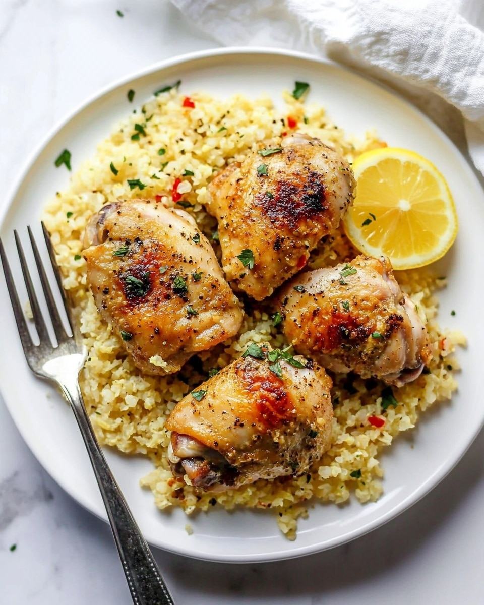 This image shows a cooking pot filled with several pieces of cooked, light brown chicken thighs layered evenly in an oval shape. The chicken pieces rest in a rich, orange-brown sauce with visible small herbs and red pepper flakes mixed in. There are bright yellow lemon slices placed between the chicken pieces, some partially under the sauce, and small green chopped herbs sprinkled over the top. The pot has a shiny black surface on the inside, and the photo is taken from above, showing the food close up. photo taken with an iphone --ar 4:5 --v 6.1