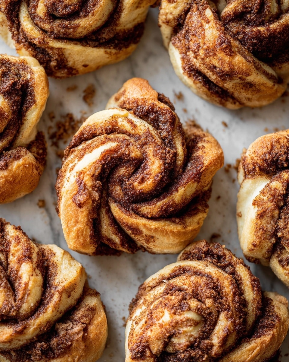 The image shows several cinnamon rolls with thick swirls of golden brown dough layered with dark cinnamon sugar, some topped with smooth, creamy light brown icing drizzled unevenly on top. The rolls have a soft, chewy texture with visible layers of cinnamon spice inside. They are placed on rustic brown parchment paper over a white marbled surface, with dark brown ceramic coffee cups filled with black coffee sitting around them. One roll is held by a woman's hand on the right side, showing its size and texture clearly. photo taken with an iphone --ar 4:5 --v 7