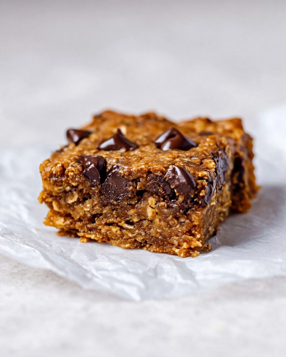 The image shows several square pieces of chocolate chip blondies arranged closely on a white marbled surface. Each blondie has a rough, slightly bumpy texture with a golden brown color, and is dotted with plenty of dark brown chocolate chips on top. The edges of the squares look crispy while the inside appears soft and moist. The lighting highlights the shiny melted chocolate spots and the uneven surface of the blondies. photo taken with an iphone --ar 4:5 --v 7