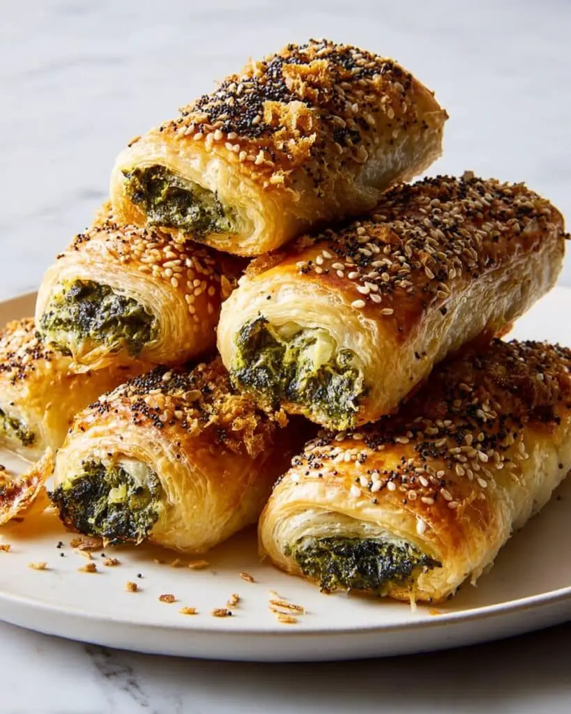 Spinach Dip Puff Pastry Rolls with Artichoke and Cheese Recipe