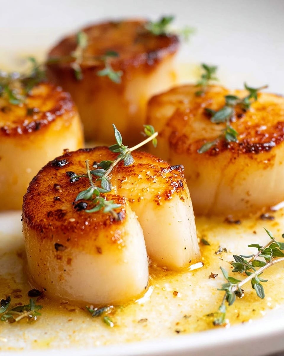 The image shows several thick, round slices of food with a golden-brown crispy top layer frying on a pan. The slices are light yellow with a rough texture on the sides and a smooth, browned surface on top. The bubbling butter around the slices adds shine and foam, with small bits of herbs visible in the melted butter. Each slice has a slightly uneven, seared brown crust with small black pepper flakes. The whole scene is close-up and detailed, focusing on the warm colors and textures of the food cooking. photo taken with an iphone --ar 4:5 --v 7