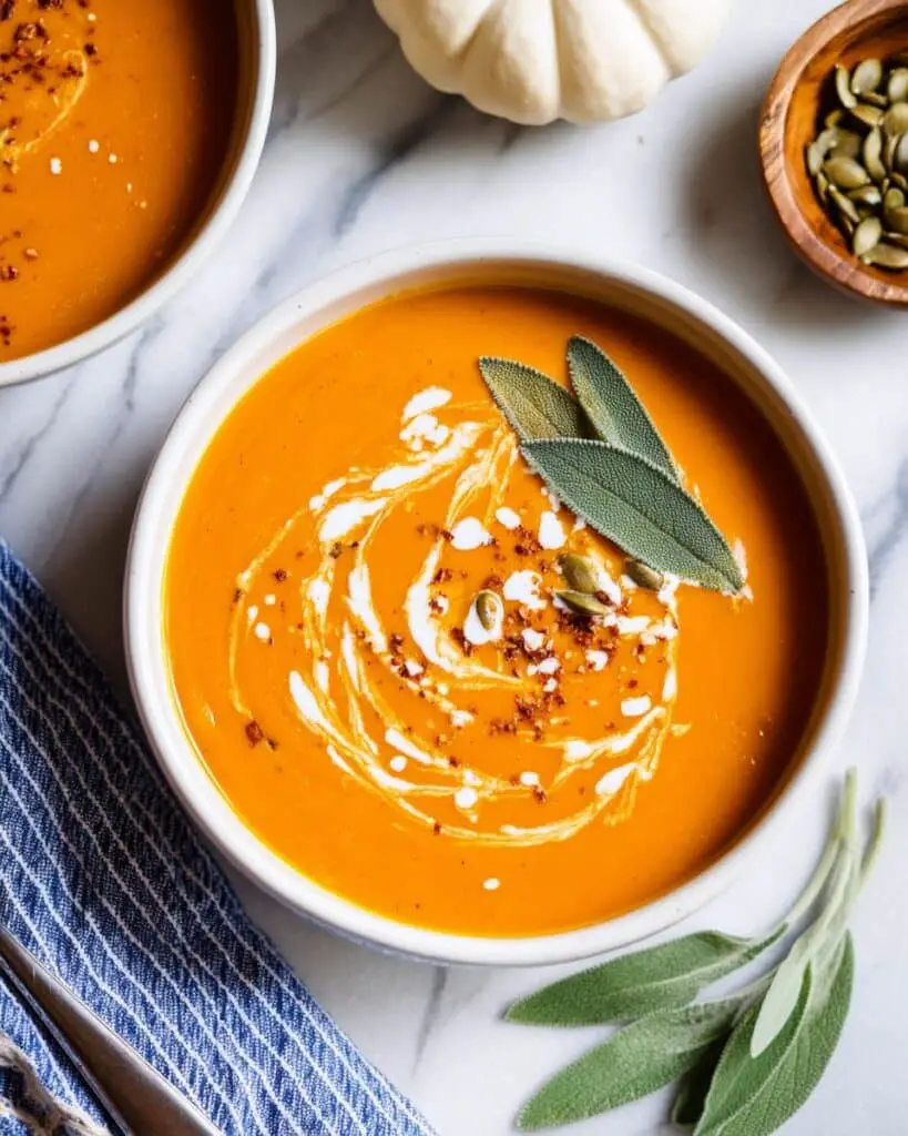 Easy Pumpkin and Sweet Potato Soup with Chipotle and Coconut Cream Recipe