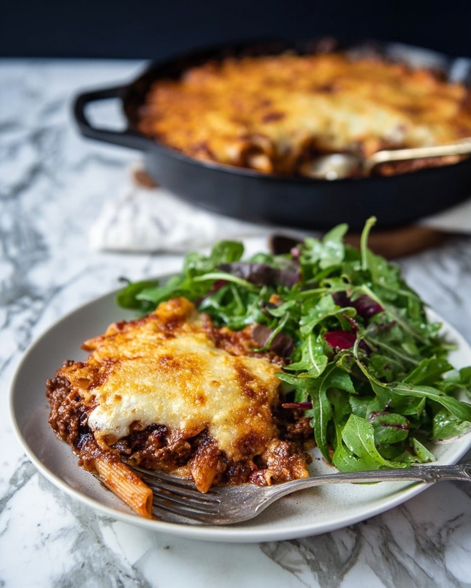 A round, rustic dish in a black cast iron pan shows a golden brown top layer with a slightly bubbly and crispy texture. The top is sprinkled with small green thyme sprigs, adding hints of freshness. One side has a large scoop taken out, revealing a thick bottom layer of rich, dark brown filling with a chunky texture. The pan rests on a dark wooden surface, with some thyme sprigs laid next to it. photo taken with an iphone --ar 4:5 --v 7