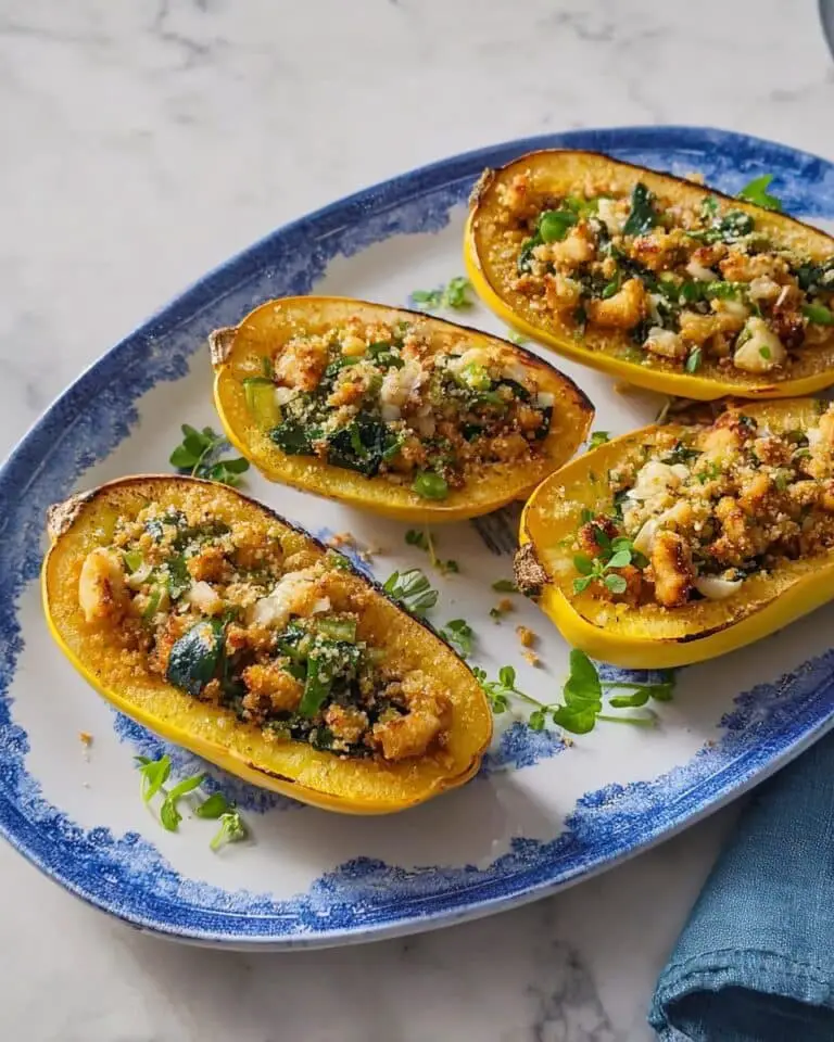 Stuffed Delicata Squash with Sausage, Greens, and Cornbread Topping Recipe