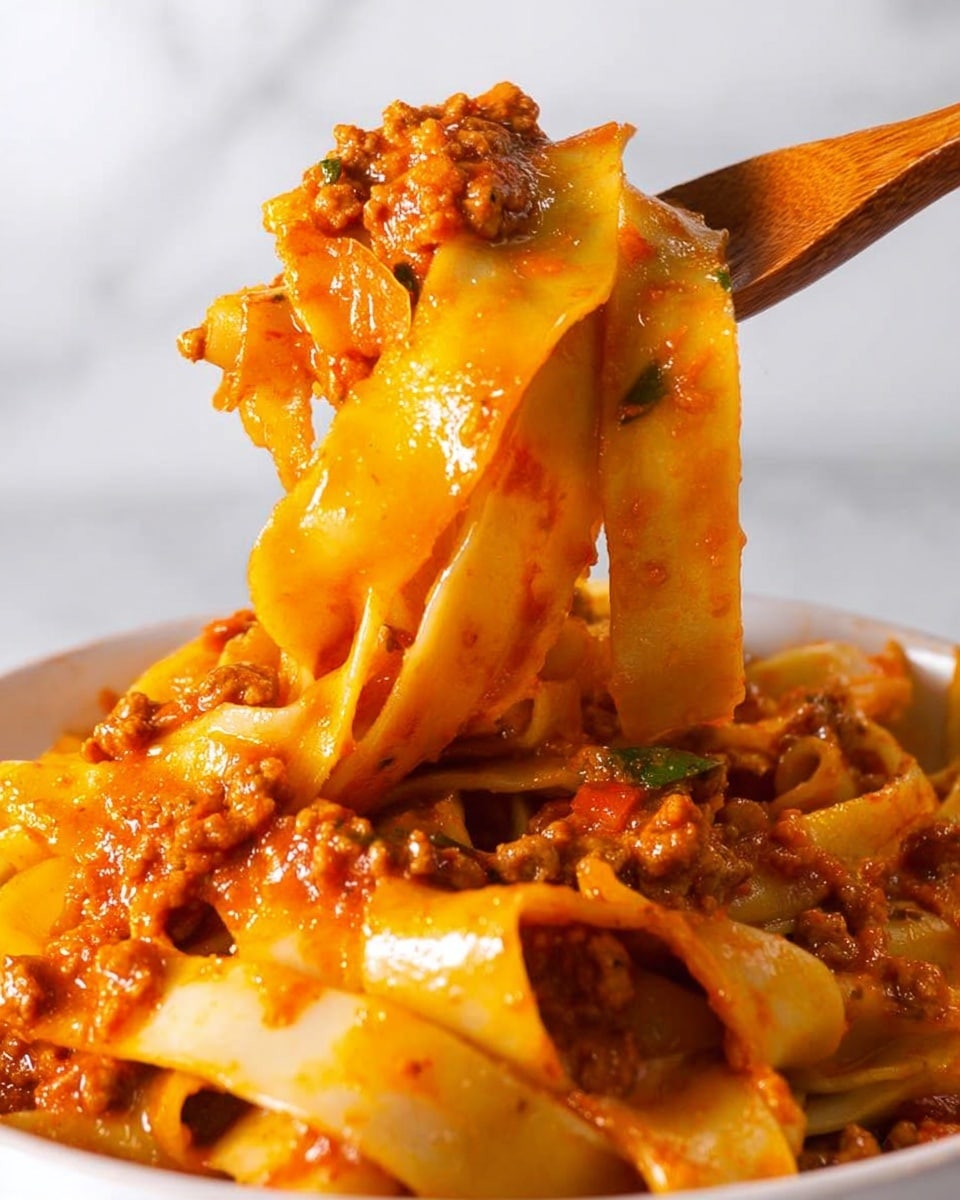 A bowl filled with pasta noodles and a thick layer of rich, brown meat sauce mixed evenly throughout, topped with finely grated light yellow cheese scattered on top, and small green herb pieces sprinkled across. The bowl is beige and sits on a soft, dark cloth. In the background, there is a white plate with a block of light yellow cheese and a grater, as well as a white bowl of fresh green salad leaves. The setting has a white marbled surface. photo taken with an iphone --ar 4:5 --v 7