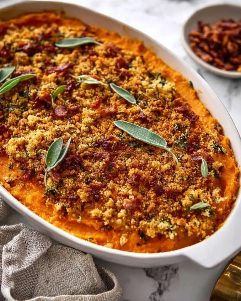 Savoury Sweet Potato Casserole with Crispy Sage and Bacon Recipe