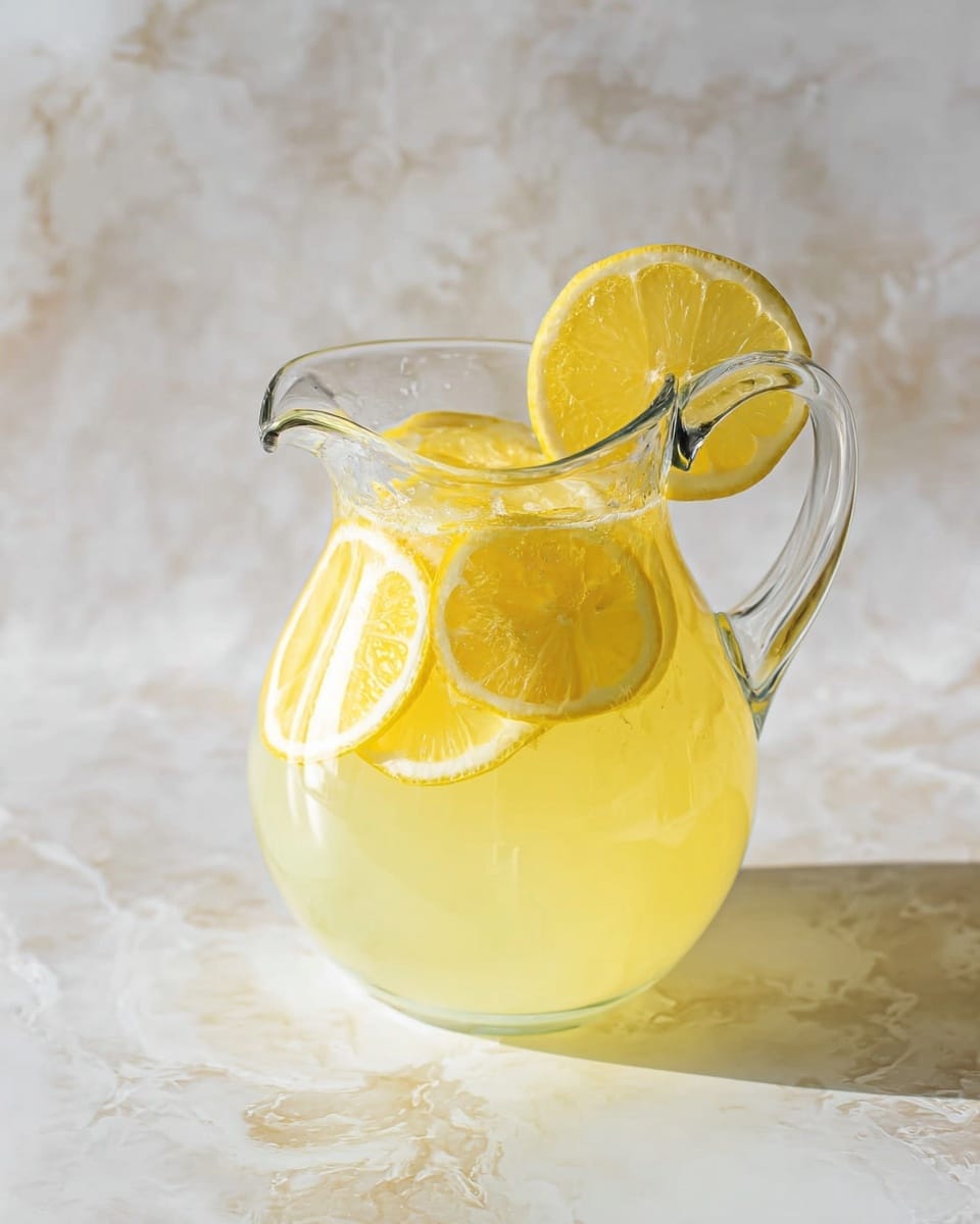 A tall clear glass filled with a pale yellow drink with visible ice cubes, topped with a thick lemon slice on the rim. The drink shows slight color layering from light yellow at the bottom to clear at the top. The glass is placed on a white marbled surface, next to a folded striped cloth and a lemon wedge in front. In the blurred background, there is a white bowl with light green melon pieces. photo taken with an iphone --ar 4:5 --v 7