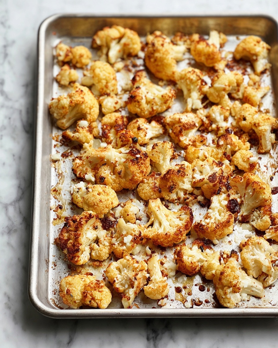 A white plate holds one layer of roasted cauliflower pieces that are golden brown with some darker toasted spots. The cauliflower has small bits of slightly melted white cheese on top, adding texture. The plate sits on a white marbled surface, and no other items are visible around it. photo taken with an iphone --ar 4:5 --v 7