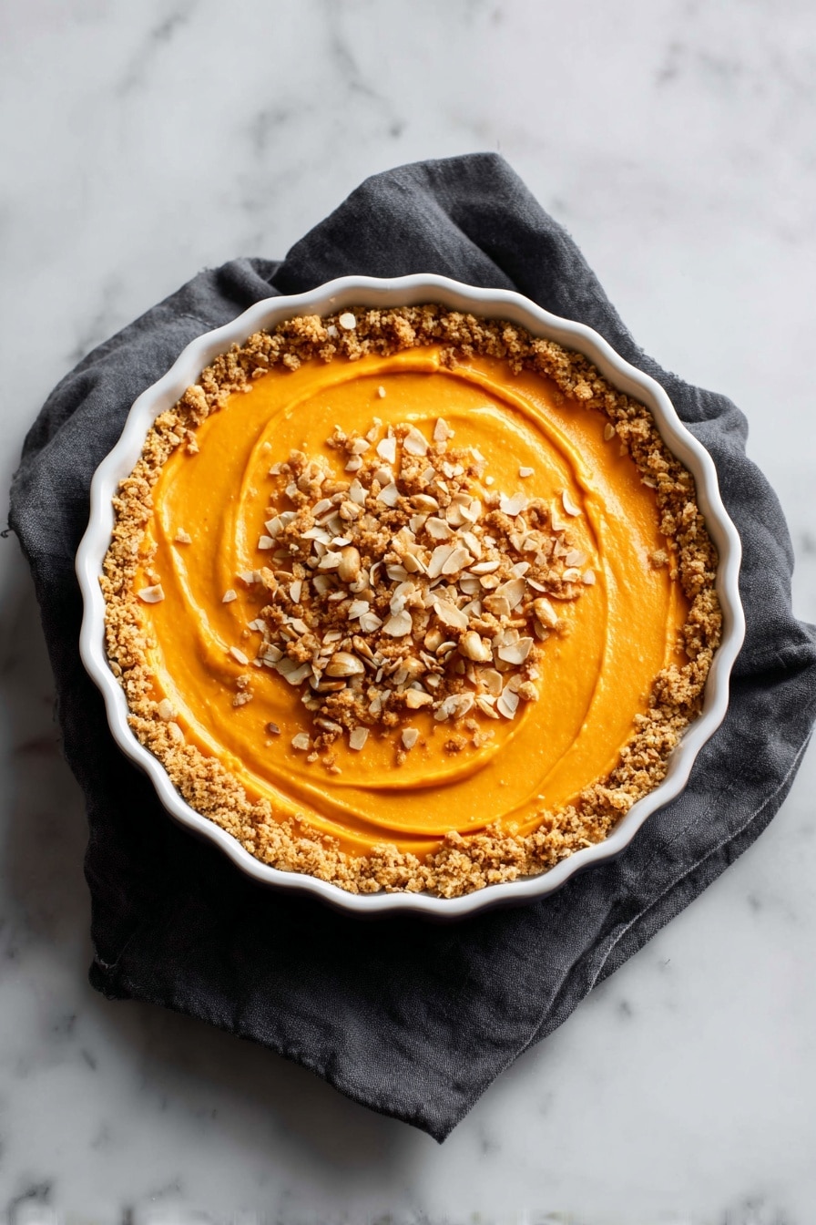 A serving of sweet potato casserole sits in the center of a white plate on a white marbled surface. The dish has two main layers: the bottom layer is a thick, bright orange mashed sweet potato mixture with a smooth texture, and the top layer is a crumbly, light brown oat and nut streusel that looks crunchy with visible oats and small nut pieces scattered throughout. In the background, a white dish holds more of the casserole, with golden-brown patches on top hinting at crispiness. The overall presentation focuses on the contrast between the soft mashed layer and the rough, crumbly topping. Photo taken with an iphone --ar 2:3 --v 7 - Lightened-Up Sweet Potato Casserole with Oatmeal Coconut Pecan Crumble, healthy sweet potato casserole, festive sweet potato dish, easy holiday casserole, nutritious sweet potato dessert