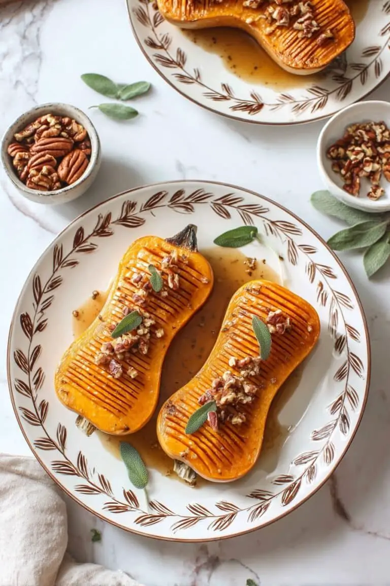 Hasselback Butternut Squash with Maple Pecan and Brown Butter Sage Recipe