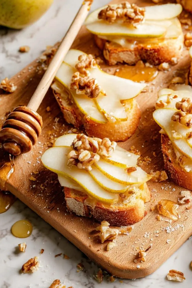 Parmesan Crusted Crostini with Pear, Walnuts & Hot Honey Recipe