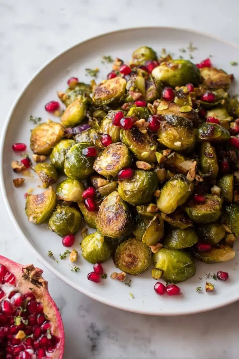 Roasted Maple Mustard Brussels Sprouts with Pistachios and Pomegranate Recipe