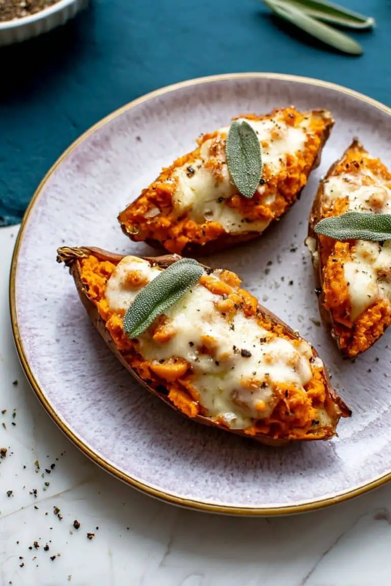 Twice Baked Sweet Potatoes with Pumpkin and Crispy Sage Recipe