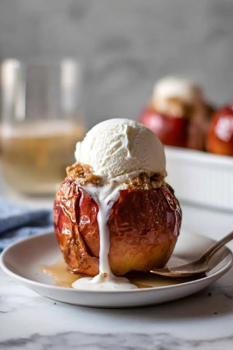 Bourbon Baked Apples with Oat-Stuffed Filling and Cinnamon Ice Cream Recipe