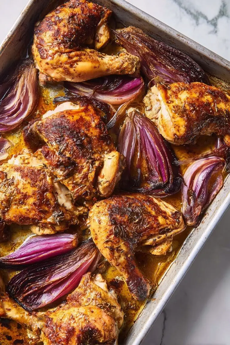 Sheet-Pan Roasted Red Onion Chicken with Herb and Onion Sauce Recipe