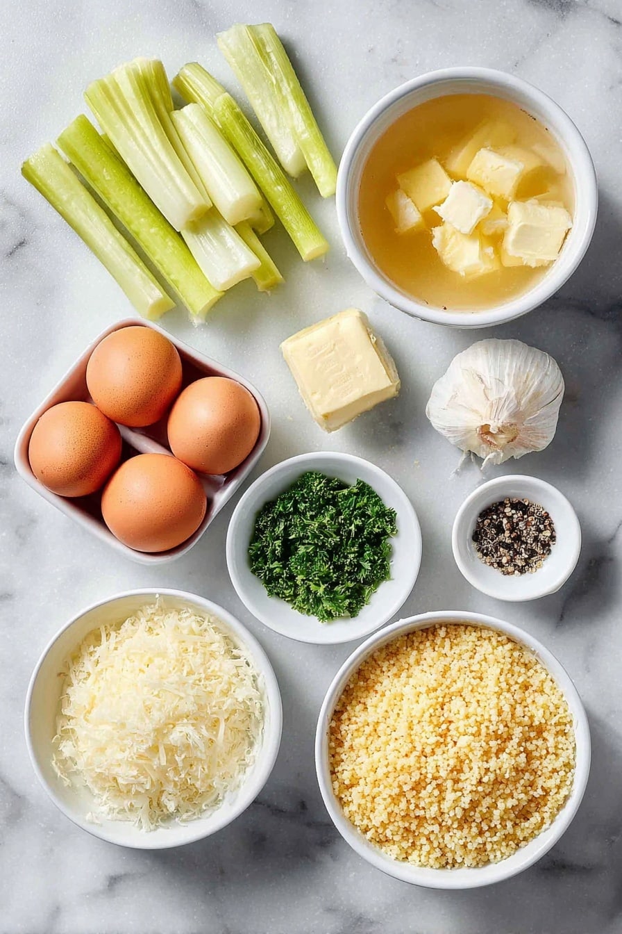 Flat lay of peeled carrot rounds, celery ribs cut into small pieces, a medium yellow onion chopped, whole unpeeled garlic cloves, small white ceramic bowl with clear chicken broth, large uncracked brown eggs, small white bowl with softened unsalted butter, small white bowl filled with finely grated Parmigiano Reggiano, small white bowl of finely chopped fresh parsley, small white ceramic bowl holding uncooked acini di pepe pasta, generous pinch of kosher salt crystals beside the bowls, freshly ground black pepper grains sprinkled neatly, all arranged symmetrically on a clean white marble surface, soft natural light, photo taken with an iPhone, professional food photography style, fresh ingredients, white ceramic bowls, no bottles, no duplicates, no utensils, no packaging --ar 2:3 --v 7 --p awthu7i m7354615311229779997 - Italian Penicillin Soup with Egg and Pasta, comforting Italian soup recipes, easy egg and pasta soup, cozy hearty Italian soup, quick weeknight Italian soup