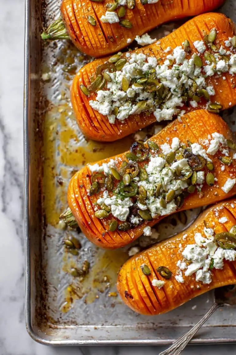 Hot Honey Hasselback Butternut Squash with Feta and Pepitas Recipe